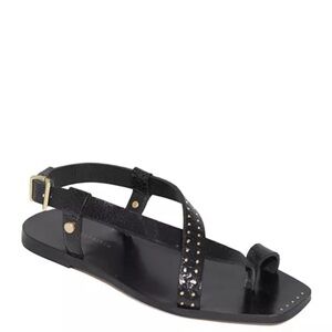 NEW All Saints Eden Flat Studded Black Strappy Flat Sandal Crackle Leather US 8